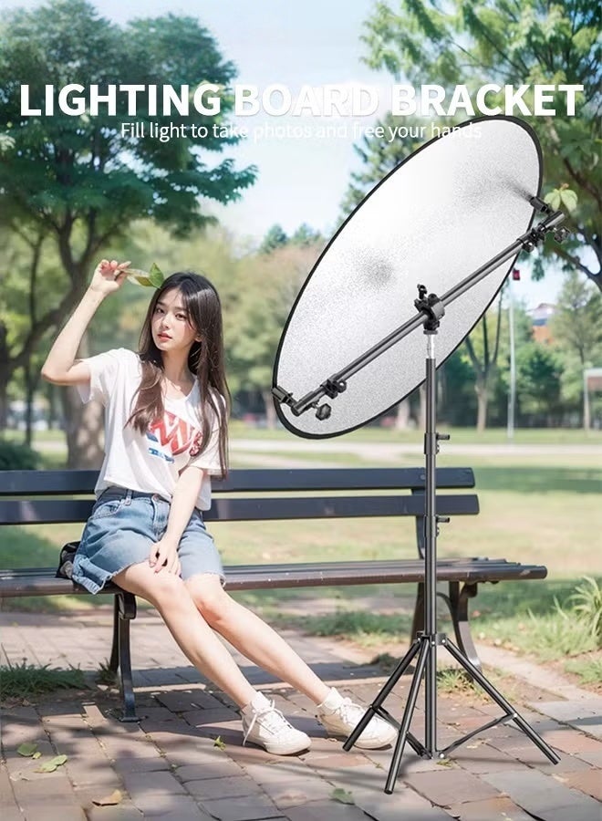 EETU Reflector Holder,Retractable Reflector Stand Arm with 2.1 Meter Tripod Light Stand and 2pcs 80cm Gold and Silver Reflectors for Product Portrait Studio Outdoor Photography - Image 2